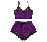 Women's Sexy Lingerie Basic Plain Lingerie Set Sleepwear V-Neck Lace Slim Camisole Shorts Pajama Sets 2020 New Ladies V-Neck Satin Cami Top Underwear Set Nightwear Pyjama Set