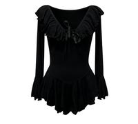 Women's Sexy Lingerie Long Sleeve Sexy Erotic Chic and Elegant Ruffle Slim Pyjamas Solid Colour Charming Mini Lace-Up Night Dress for Valentine's Day New Casual