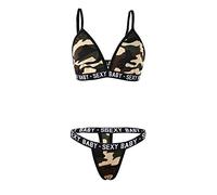 Womens Sexy Lingerie Set 2020 New Babydoll Ladies V-Neck Underwear Bra Thong Set Fashion Sleepwear Chemise Sleepwear Night Camouflage Printed Top +G-String Temptation Nightwear Set