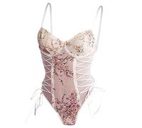 Women's Sexy Lingerie Set Bra & Underwear Set Sexy Tights Mesh Transparent Female Embroidery Suspender White Bottle Printed Bodysuit Female Pure Desire Wind Embroidery Erotic Underwear