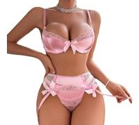 Women's Sexy Lingerie Set - Sheer Lace Bra & G-String Panty Set | Erotic Underwear, Naughty Nightwear, Valentines Gift, Boudoir Lingerie for Her (pink, L)
