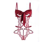 Women's Sexy Lingerie Sets - 1Pcs Red Lace Bodysuit Sexy Nightwear for Women Naughty Lingerie Unwrap Me Big Bownot Lingerie Backless Underwear Hollow Out Teddy Jumpsuit Gifts for Couple Flirting Toys