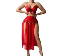 Women's Sexy Lingerie Sets Seductive Lace Nightgown Set for Women Sheer Long Skirt with Sequins Elegant Sleepwear Ensemble for Nights and (Red, M)
