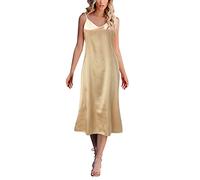 Women's Sexy Long Dressing Gown Sexy Cuddly Long Satin Negligee Nightgowns Lace Split Sexy Slip Silky Nightdress Negligee Sleepwear Beach Dress Straps Sleep Shirt, Rose Gold, XXL