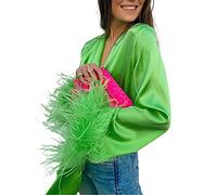 Women's Sexy Long Sleeve Tie Up Crop Top Feather Trim Deep V Neck Basic Tight Shirt Faux Fur Blouse (z6, L)
