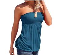 Women's Sexy Long Tube Tops Off Shoulder Pleated Beach Bandeau Tops Going Out Strapless Backless Outfits Summer Ruched Off The Shoulder Club Clothes Trendy Tube Top Cute Night Out Blue