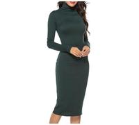 Women's Sexy Lounge Dress with Crew Neck, Elegant Long Sleeve Ribbed Bodycon Maxi Dresses, Knitted Dress, Jumper Dress, Turtleneck Dresses, Leisure, High Neck, Slim Fit, Long Sleeve, Green, S