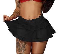 Women's Sexy Mesh Mini Skirt High Waist Solid Color Micro Skirt with Lingerie Panties Lace Bodycon Bikini Beach Tull Nightwear Adjustable Female Underwear Black