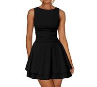 Women's Sexy Mini Dress Sleeveless Bodycon Round Neck Tank Dress High Waist Ruched Bodycon Dresses Slim Fit A Line Swing Party Club Cocktail Dresses (UK, Alpha, M, Regular, Regular, Black)