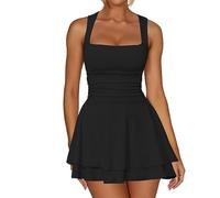 Women's Sexy Mini Dress Square Neck Sleeveless Short Tank Dress High Waist Ruched Bodycon Dresses Slim Fit A Line Swing Party Club Cocktail Dresses (UK, Alpha, S, Regular, Regular, Black)