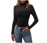 Women's Sexy Mock Turtle Neck Long Sleeve Tops Sheer Mesh Ruched Trendy Going Out Shirts Blouse Womens Sexy Sheer Mesh Shirt Ladies Slim Fit Blouses T-Shirt Transparent Tunic Clubwear Shirts Tee