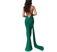 Women's Sexy One Shoulder Backless Maxi Dress Elegant Ruched O Ring Sleeveless Evening Dress Long Gown Cocktail Dress, Green, L