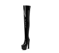 Women's Sexy Platform Boots Thigh High Chunky Heel 16.5cm Fashion Stretch Over-The-Knee Booties with Zipper