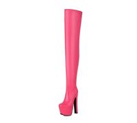 Women's Sexy Platform Boots Thigh High Chunky Heel 16.5cm Fashion Stretch Over-The-Knee Booties with Zipper