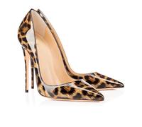 Women's Sexy Pointed Toe High Heels Pumps Fashion Leopard Elegant Party Stiletto Heel Slip-on Closed Wedding Work Evening Heeled Dress Shoes,Leopard Patent Leather,3 UK
