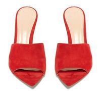Women's Sexy Pointed Toe Stiletto Sandals, Comfortable Slingback Slip-On Mule Sandals, Peep Open Toe High Heels Summer Party Dress Wedding Walking Mules Shoes,Red,2 UK