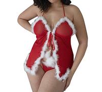 Women's Sexy Santa Christmas Lingerie Set with Garter Belts Lace Teddy Bodysuit Ladies Lingerie with Underwire (Red, XXXXXL)