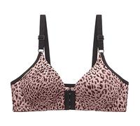 Womens Sexy Seamless Front Wireless Leopard Print Bras for Women 2025 Y2K Non Wired Plus Size Minimizer Bra Comfort Beauty No Underwire Bra Stretch Underarm Smoothing Sports Large Breasts S-3XL Pink