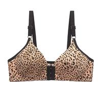 Womens Sexy Seamless Front Wireless Leopard Print Bras for Women 2025 Y2K Non Wired Plus Size Minimizer Bra Comfort Beauty No Underwire Bra Stretch Underarm Smoothing Sports Large Breasts S-3XL Gold