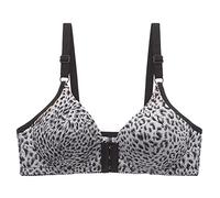 Womens Sexy Seamless Front Wireless Leopard Print Bras for Women 2025 Y2K Non Wired Plus Size Minimizer Bra Comfort Beauty No Underwire Bra Stretch Underarm Smoothing Sports Large Breasts S-3XL Gray
