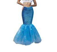 Women's Sexy Sequined Mermaid Tail Costume Mesh Patchwork Glitter Long Tail Skirt Mermaid Dress Maxi Skirts Halloween Party Cosplay Costume (A-Blue, M)