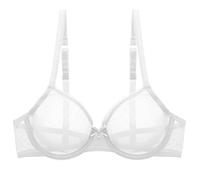 Women's Sexy Sheer See Through Mesh Bra Unlined Underwire Lace Bralette Comfortable Everyday Wear Transparent Support (White, 36)