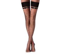 Womens Sexy Sheer Silk Thigh High Stockings Lace Top 20D Nylon Thin Long Socks Shimmery Transparent Stay Up Pantyhose Tights, Black Bow Dot, One size