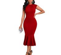 Women's Sexy Sleeveless One Shoulder Ruffle High Split Party Evening Long Formal Dress, Red-a, L