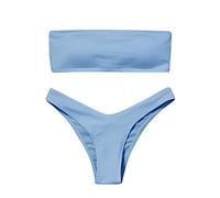 Womens Sexy Solid Color Bandeau Swimwear 2PCS Bikini Set Padded Swimsuit Low Waisted Push up Tummy Control Bikini Bottom Two Pieces Ladies Bathing Suits Gifts for Women Deals of The Day