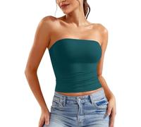 Womens Sexy Solid Color Crop Top Strapless Bandeau Tube Top Sleeveless Backless Tank Vest Compression Undershirts Women Slimming Blue