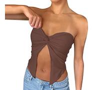 Women's Sexy Strapless Bandeau Top Casual Tube Top Ruched Going Out Crop Tops Backless Shirt Womens Workout Tops Loose Fit Brown
