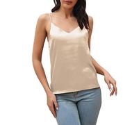 Women's Sexy Tank Top, Satin Top, Mini Strappy Tops for Women, Smooth Blouse Top, Crop Top, Women's Tank Top, Summer Tank Top, Women Satin Camisole Tops, Lightweight Vest Blouse, beige, M
