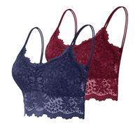 Womens Sexy Tops 2PC Padded Camisole Bras Hollow Out Mesh Bandeau Sleeping Bra with Spaghetti Straps Sexy V Neck Crop Vest Tops Basic Non Wired Comfy Going Out Lingerie Outfits Purple Lace Top