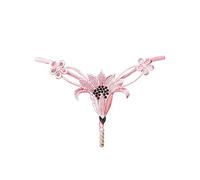Women's Sexy Underwear Cut Out Pendant Pearl Beads in Pure Colour Lace Open with Transparent Lingerie Butterfly G-String Thong Underpants Knickers Low Panties Tangas