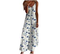 Women's Sexy V-Neck Camisole Dress, Summer Casual Printed Sleeveless Dresses, Plus Size Loose Maxi Sundresses
