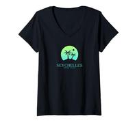 Womens Seychelles Indian Ocean Tropical Palm Trees Island Vacation V-Neck T-Shirt