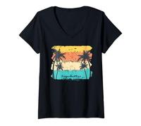 Women's Seychelles Palm Trees on an Island La Digue Souvenir V-Neck T-Shirt