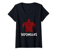 Women's Seychelles Turtle Tribal Ocean Island Design V-Neck T-Shirt