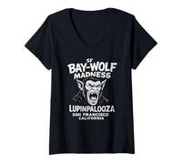 Womens SF Bay Wolf Madness Lupinpalooza, Halloween Werewolf V-Neck T-Shirt