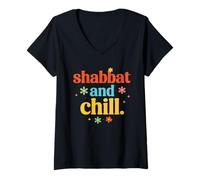 Women's Shabbat and Chill Jewish Seventh Day Weekend Challah Shabbos V-Neck T-Shirt