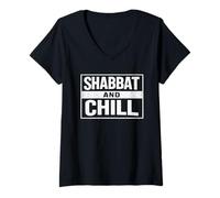 Women's Shabbat and Chill Jewish Shabbos Sabbath Keeper Challah V-Neck T-Shirt