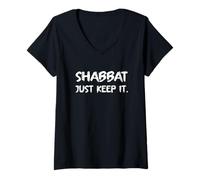 Womens Shabbat Just Keep It Jews Jewish Hebrew Israel Day Of Rest V-Neck T-Shirt