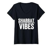 Womens Shabbat Vibes Funny Jewish Jew Shabbos Hannukah Shalom V-Neck T-Shirt