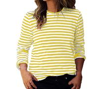 Womens Shacket Women's Casual Striped Long Sleeve Tops Crew Neck Knit Ribbed Basic T Shirts Womens Blouse (Yellow, XXL)