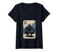 Womens Shadow Ninja Japan Warrior Vintage Streetwear Art V-Neck T-Shirt