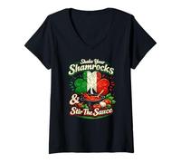 Women's Shake Your Shamrocks and Stir The Sauce Irish Italian V-Neck T-Shirt