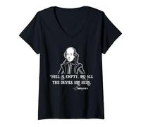 Women's Shakespeare Hell is Empty Quote Dark Literature Bard V-Neck T-Shirt