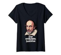 Womens Shakespeare Humour Stop Making Drama Literary V-Neck T-Shirt