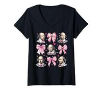 Womens Shakespeare Literature Girl Coquette Bow Pink Mom V-Neck T-Shirt