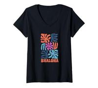 Womens Shaloha Shalom Aloha Hawaii Jewish Hawaiian Shabbat Shalom V-Neck T-Shirt
